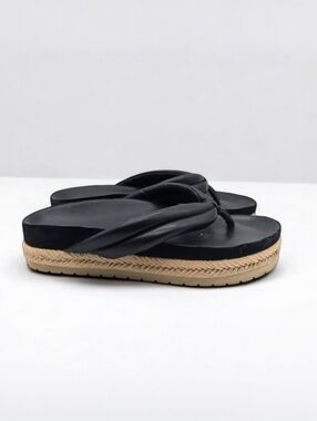 Vince Forest Espadrille Platform Sandals Black Thong Slide Size 5.5